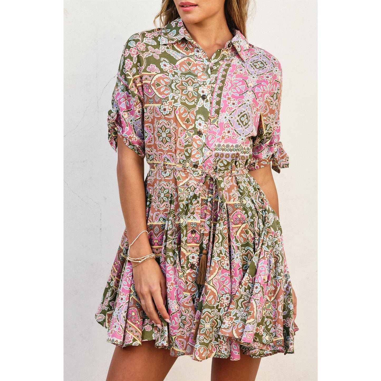 Extra Flared Hem Mini Dress: EVERGREEN / FD12067-P1703