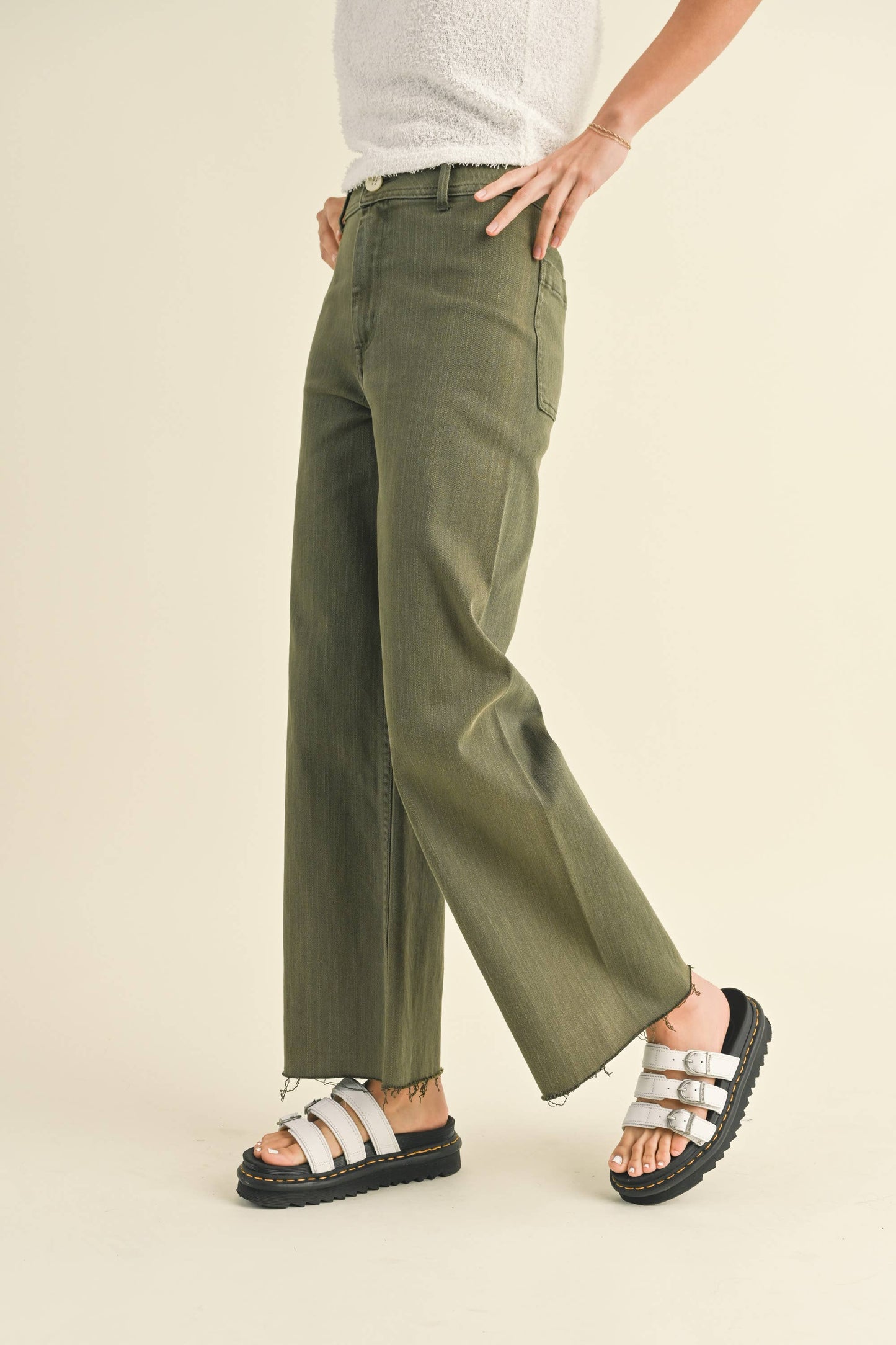 MMP623 STRAIGHT WIDE LEG DENIM PANTS: Brown