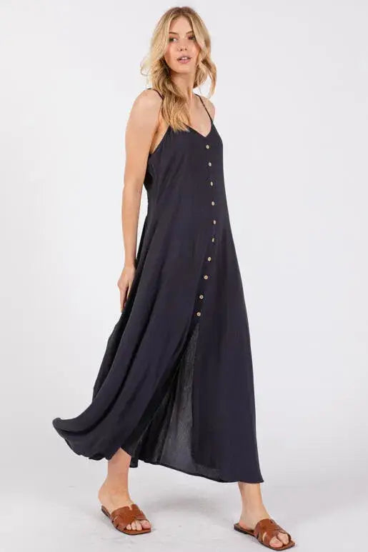 Heavy Gauze Flowy Dress - ND40209-HV: Denim Blue