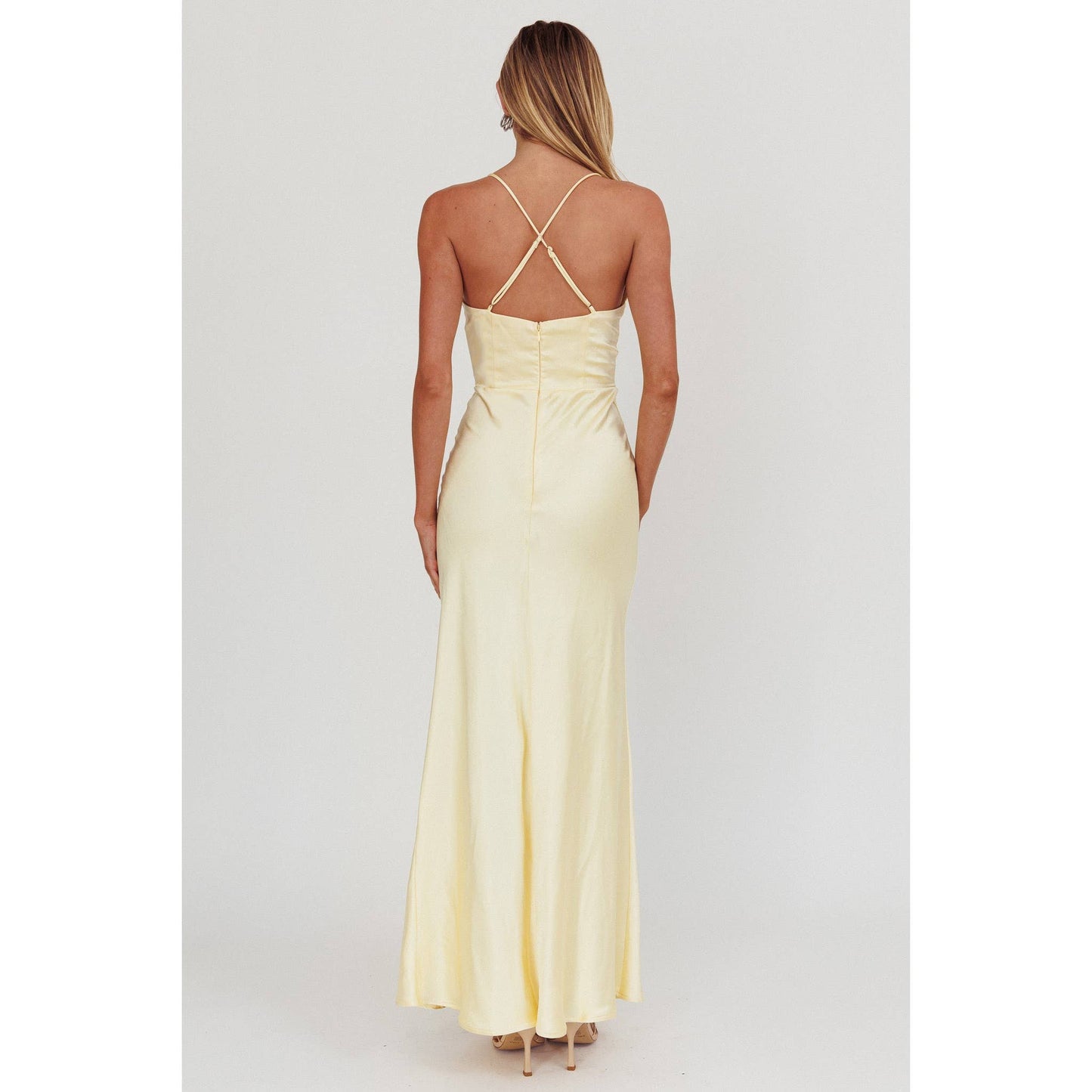 LACE SATIN TRIM MAXI DRESS: BLUE / 64498B01