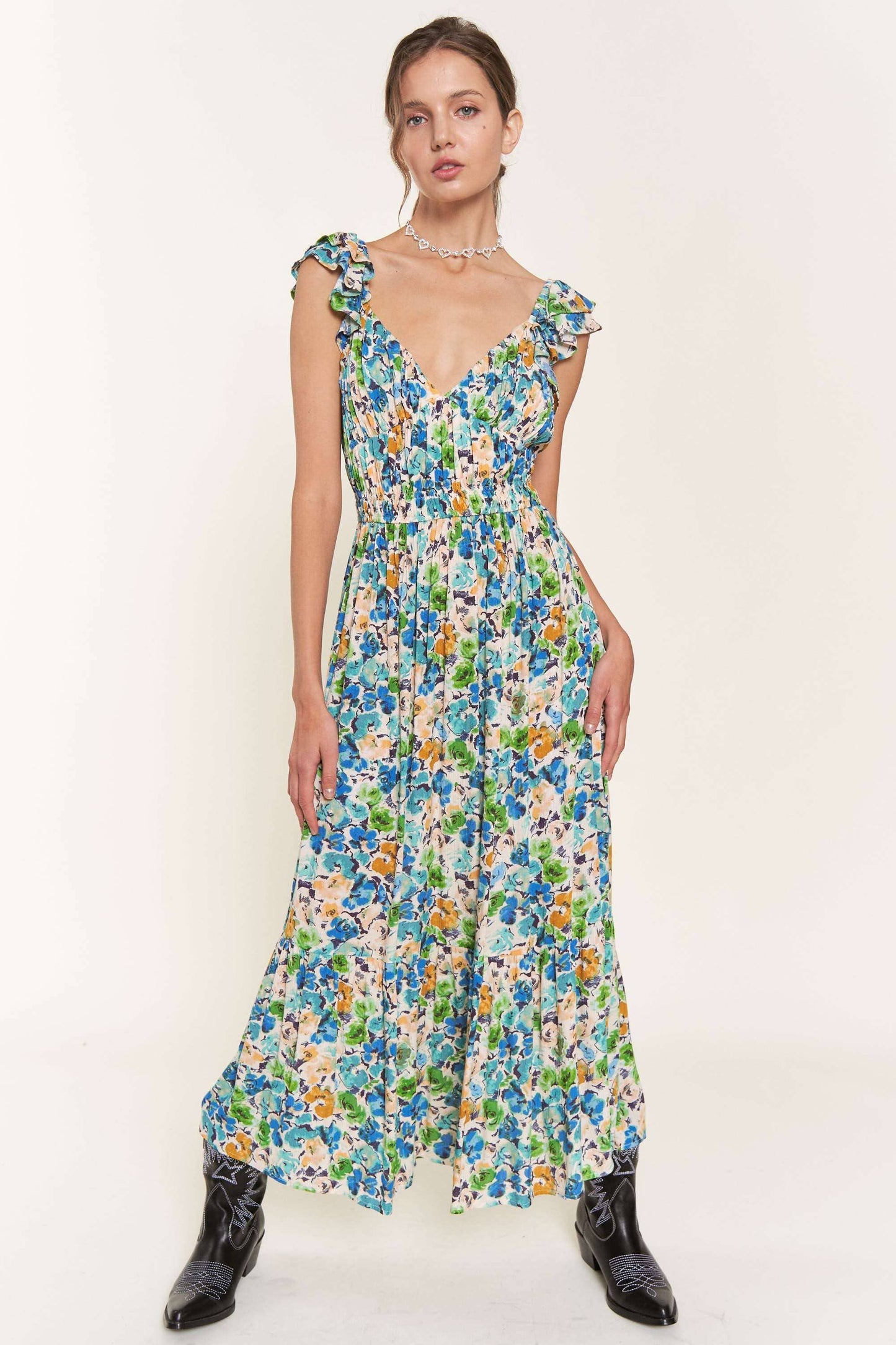 Blue Flower Midi Dress: D9742 / Blue Flower