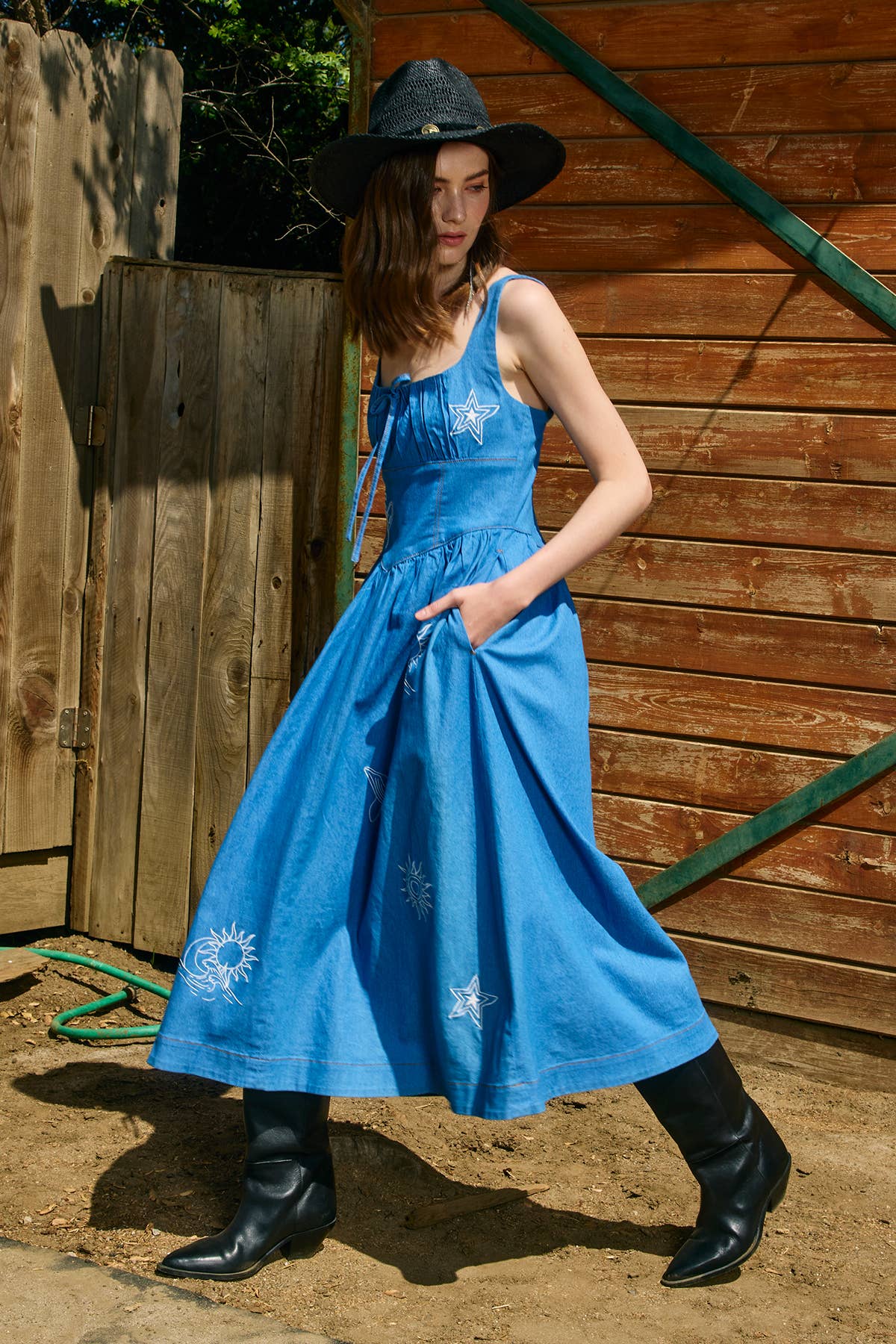 Denim Sundress with Embroidery - RD1175 : DENIM