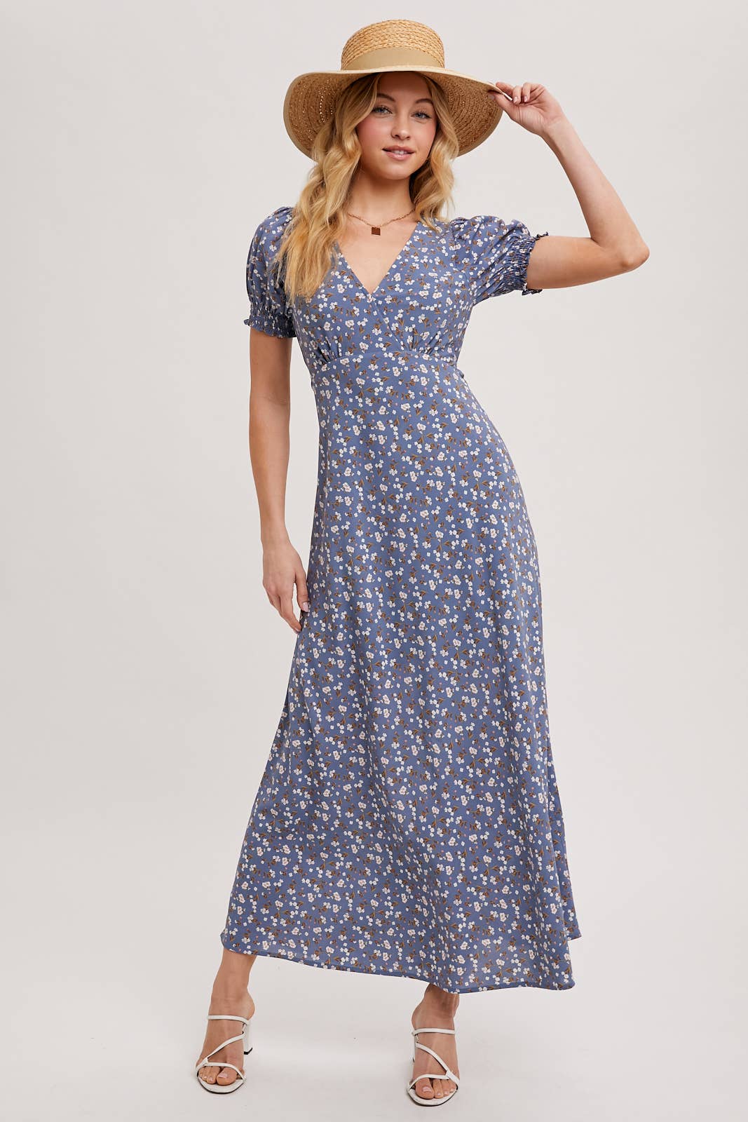 BOHO FLORAL PRINT V-NECK MAXI DRESS: Black / D02087
