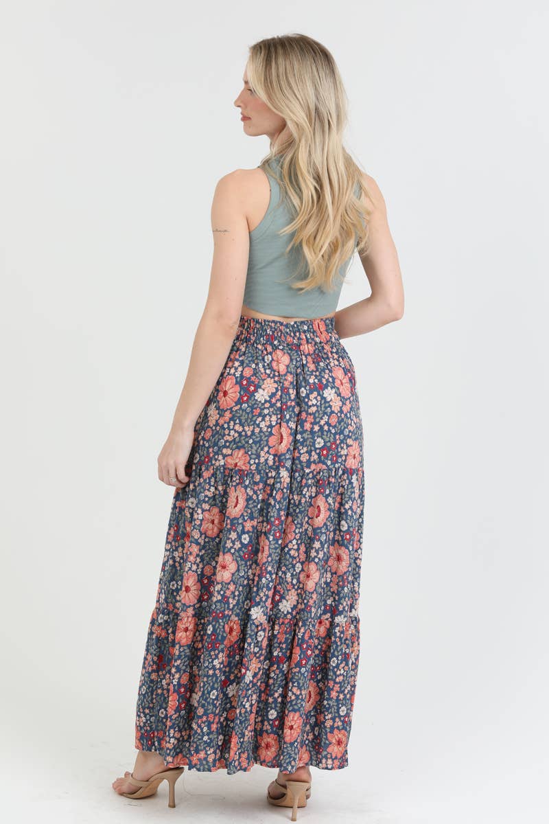 26N20-WA34 FLORAL PRINT MAXI SKIRT WITH HIGH SLIT