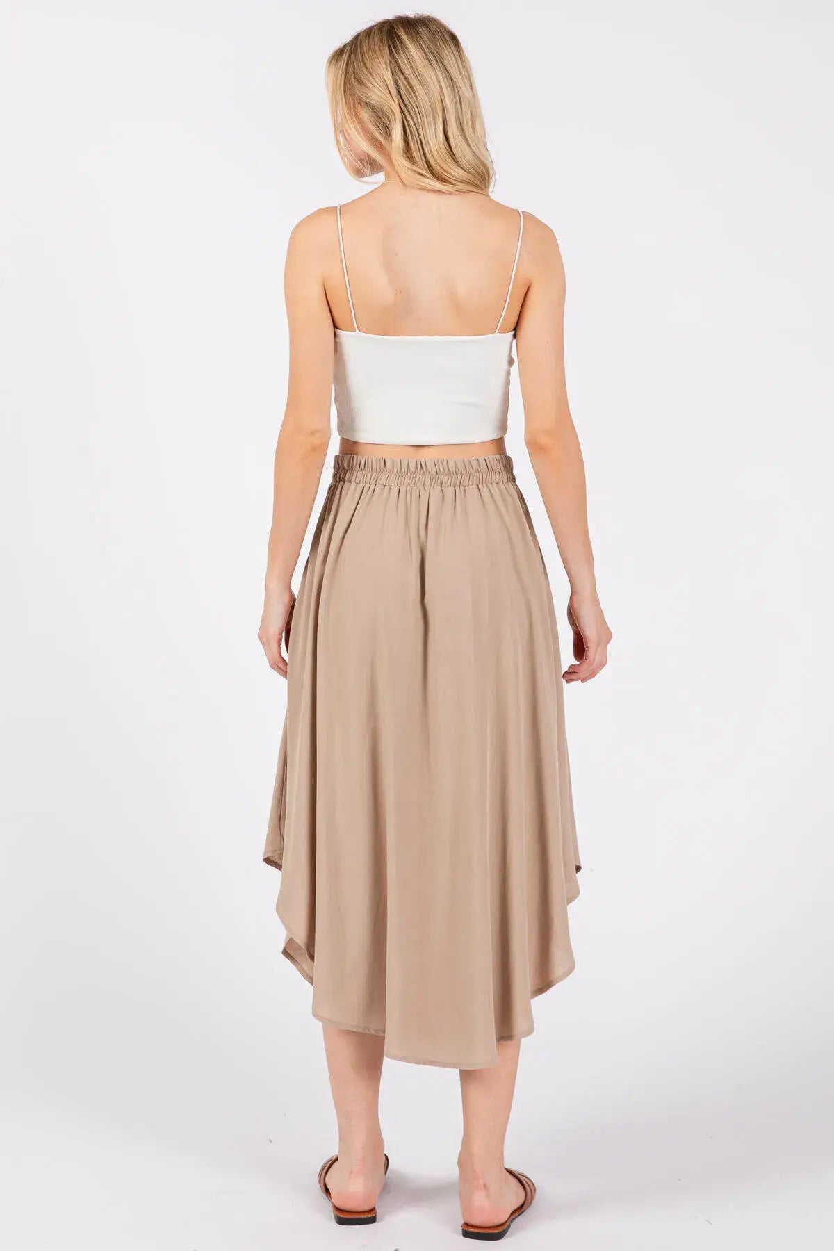 Solid Elastic Waist Midi Skirt - NS80162D: Dune