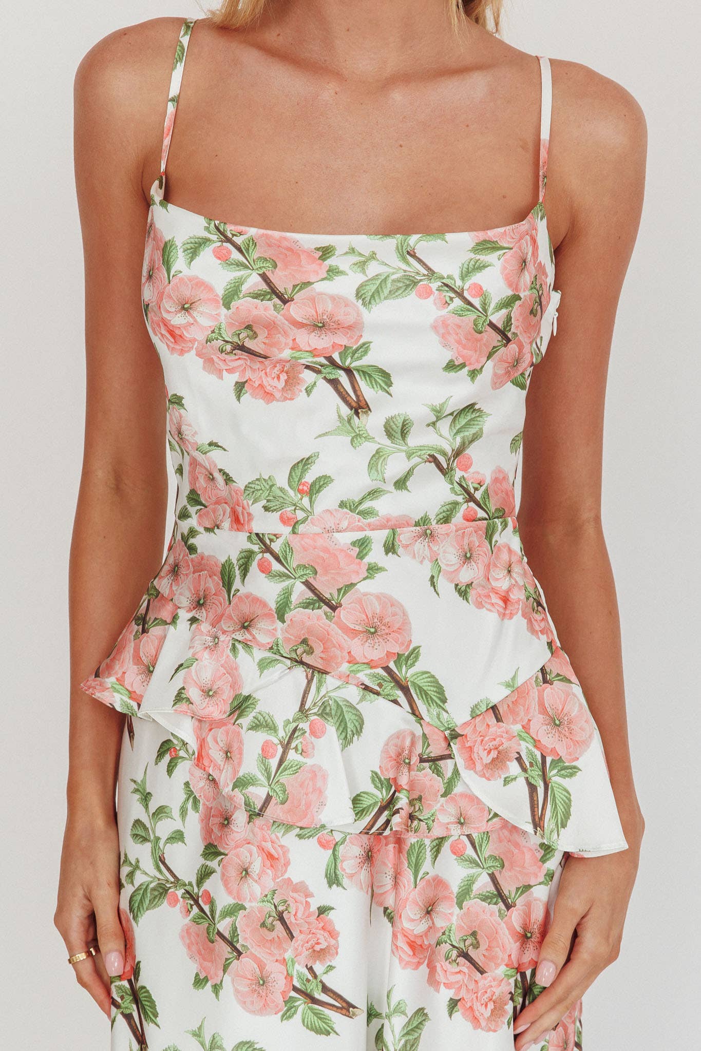 SATIN FLORAL MAXI DRESS / CM6571D01: BLUSH