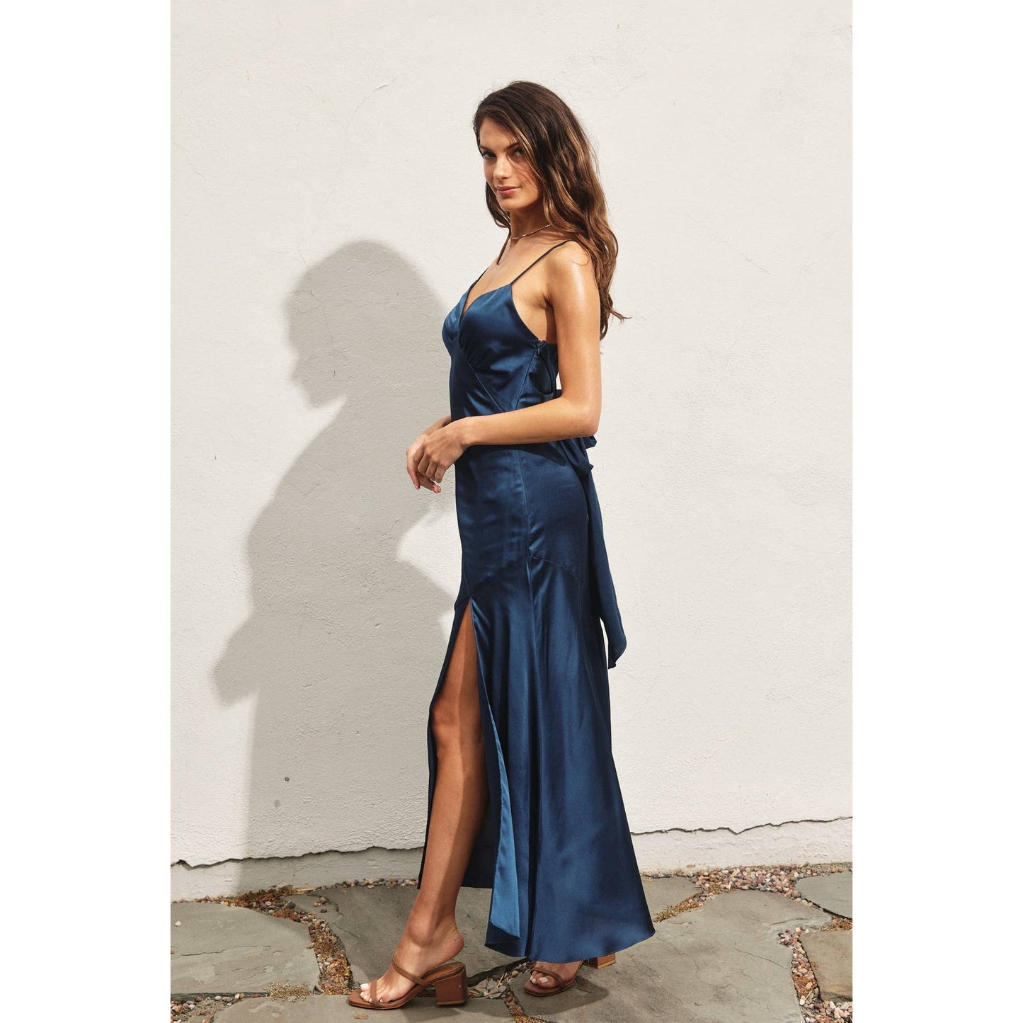 Satin Tie-Back Slit Midi Dress: SANGRIA / FD4571_1