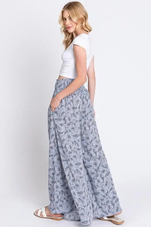 Print Wide Leg Pants - NP16530D8: Blue