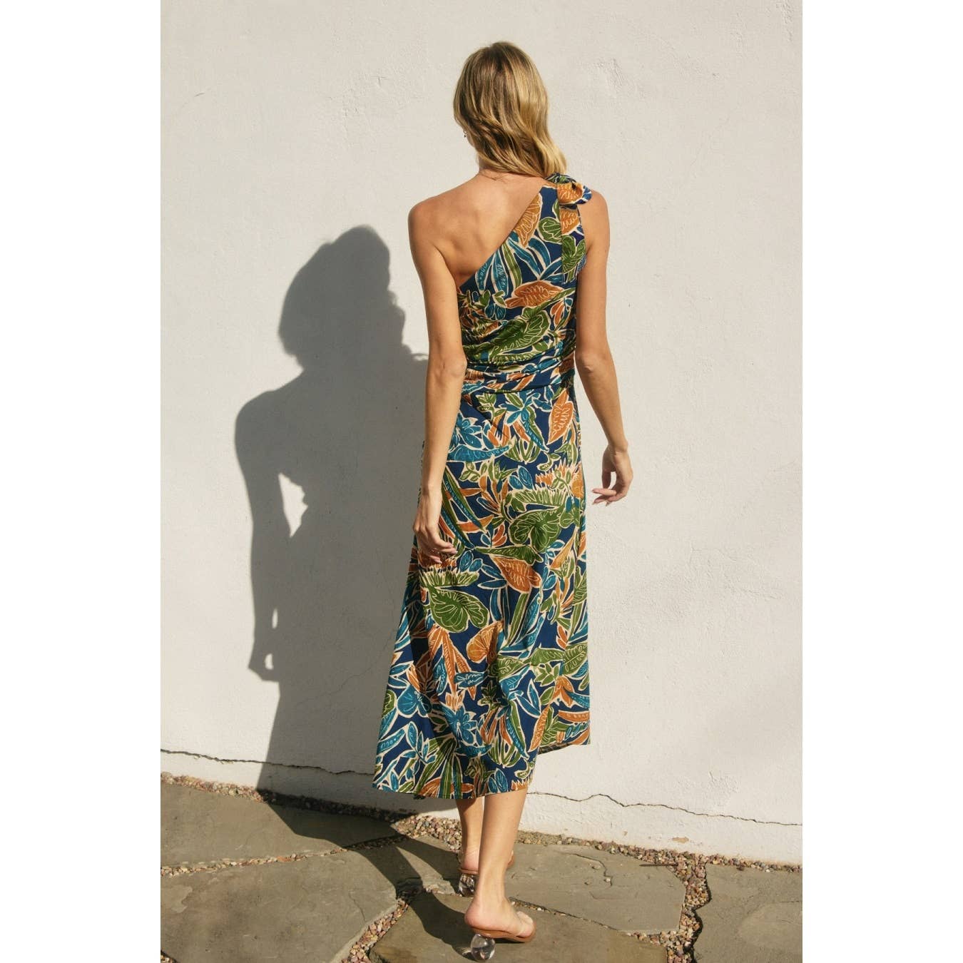 Havana One Shoulder Ruched Midi Dress: ECLIPSE TROPICAL / FD12341-P1722_1