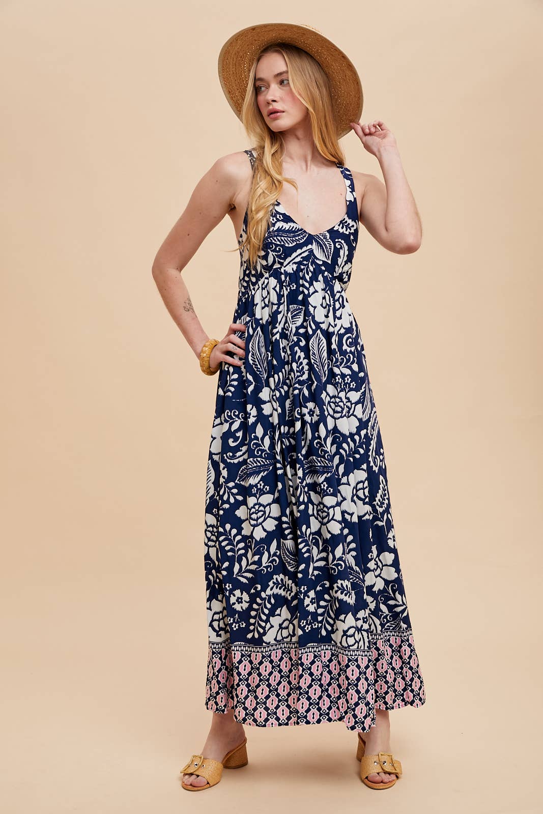 RESORT BORDER PRINT MAXI DRESS: INDIGO / ILD6282