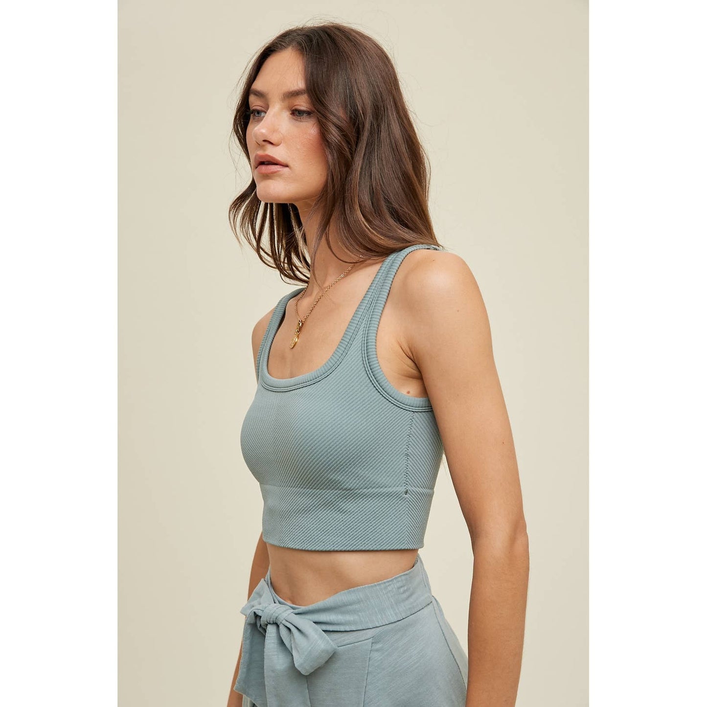 CHEVRON RIBBED SEAMLESS PADDED BRALETTE / WL23-8162: CHARCOAL