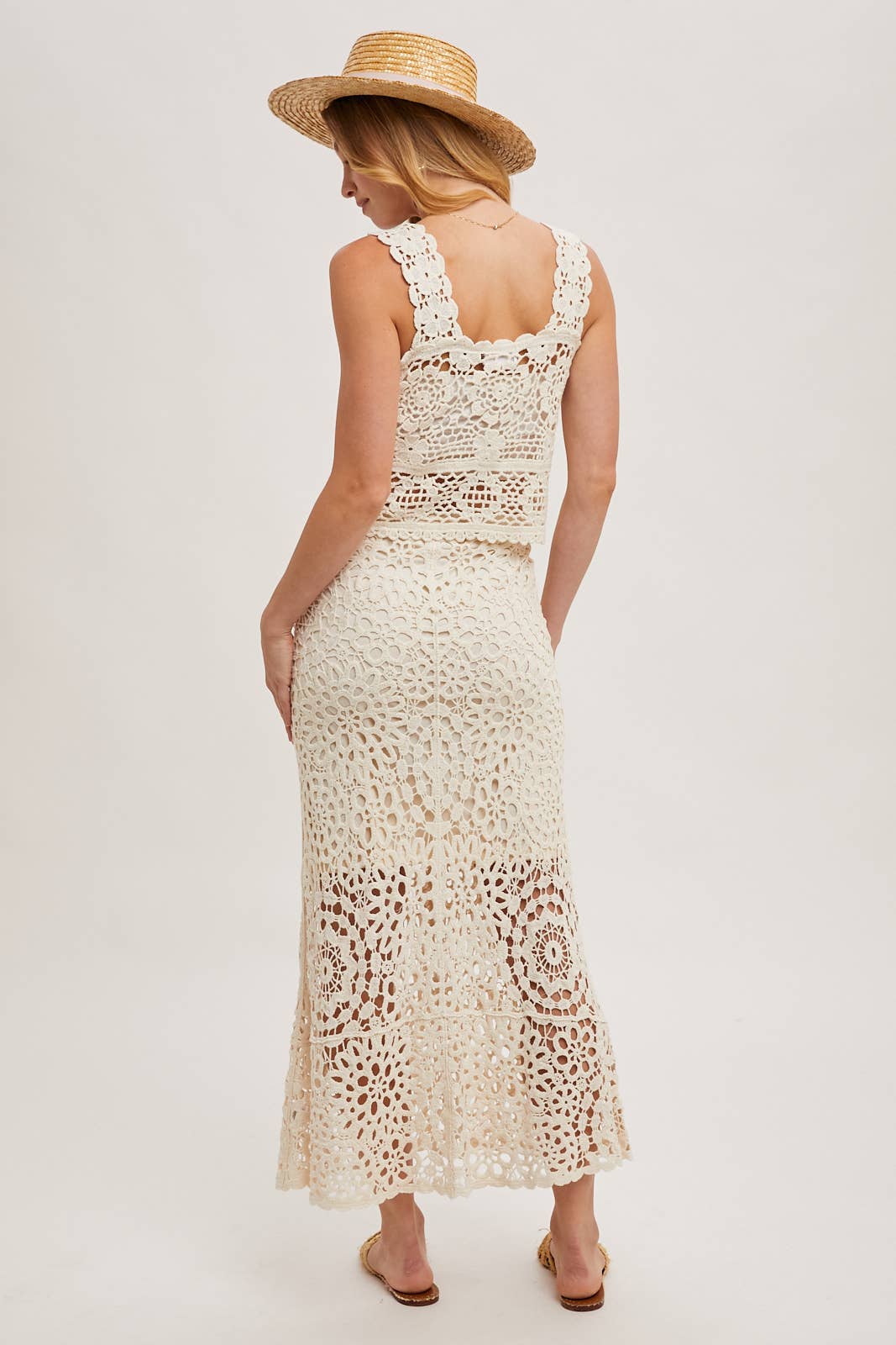 CROCHET MIDI SKIRT WITH LINING: NATURAL / B02609