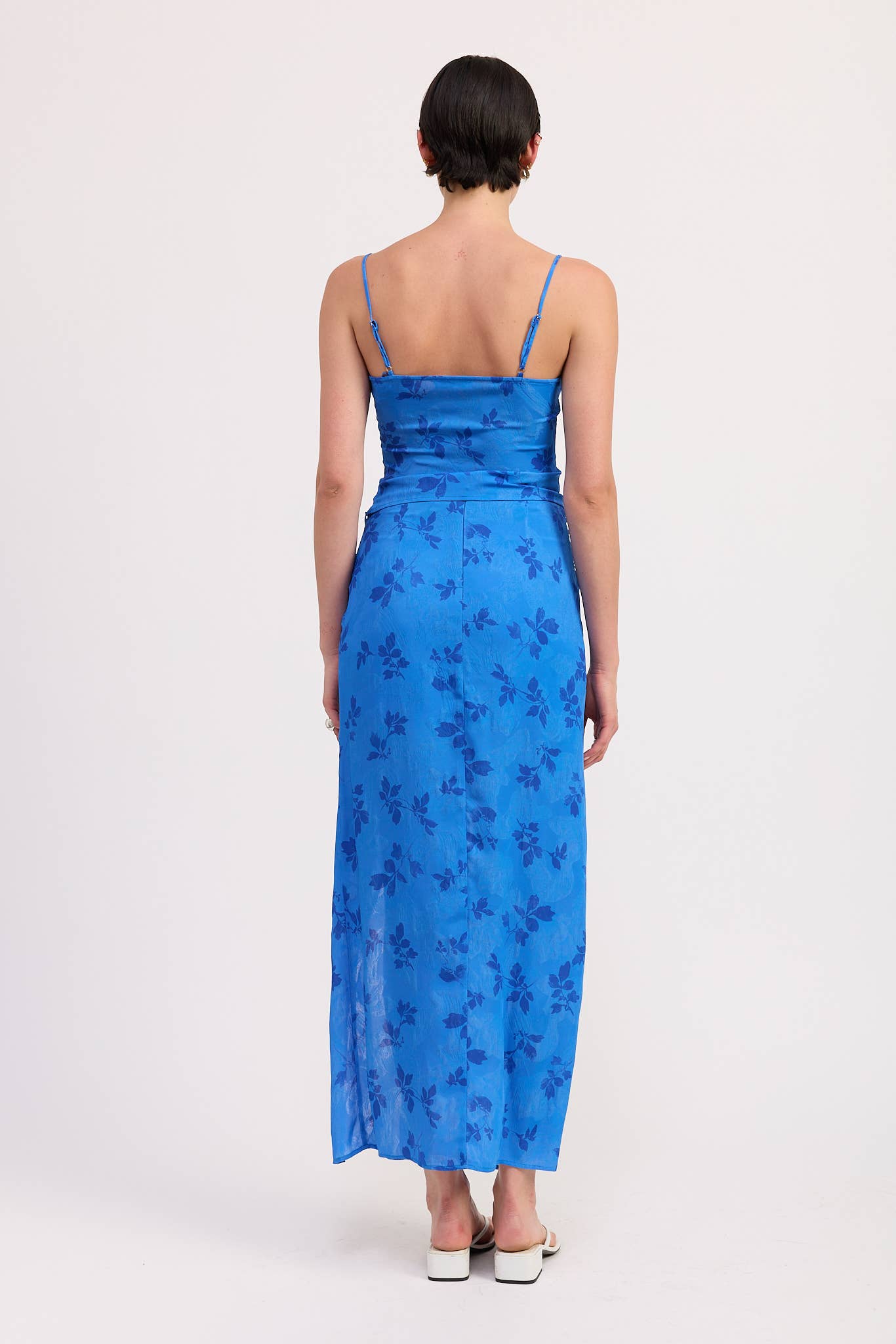 FLORAL CORSET STYLE TOP WITH SPAGHETTI STRAPS: BLUE FLORAL / IPG2814T