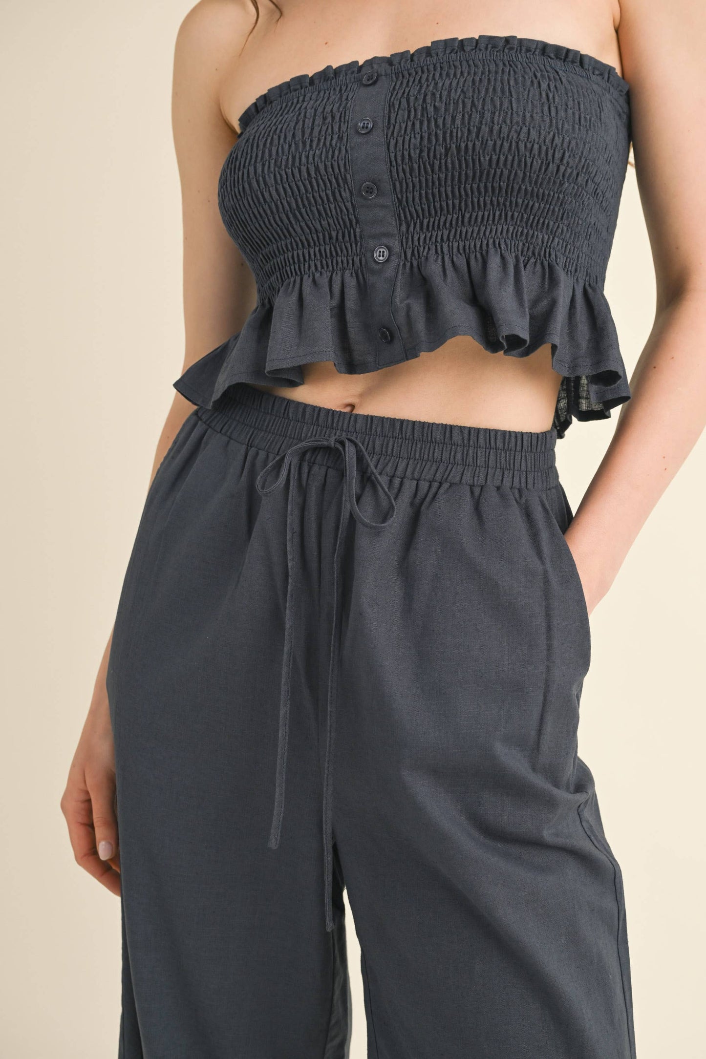 💖Pants Only💖IST5605 LINEN ANKLE PANTS: DARK DENIM