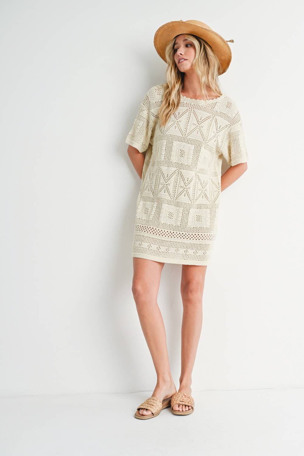 AZTEC KNIT SHIFT DRESS: NATURAL / D02051