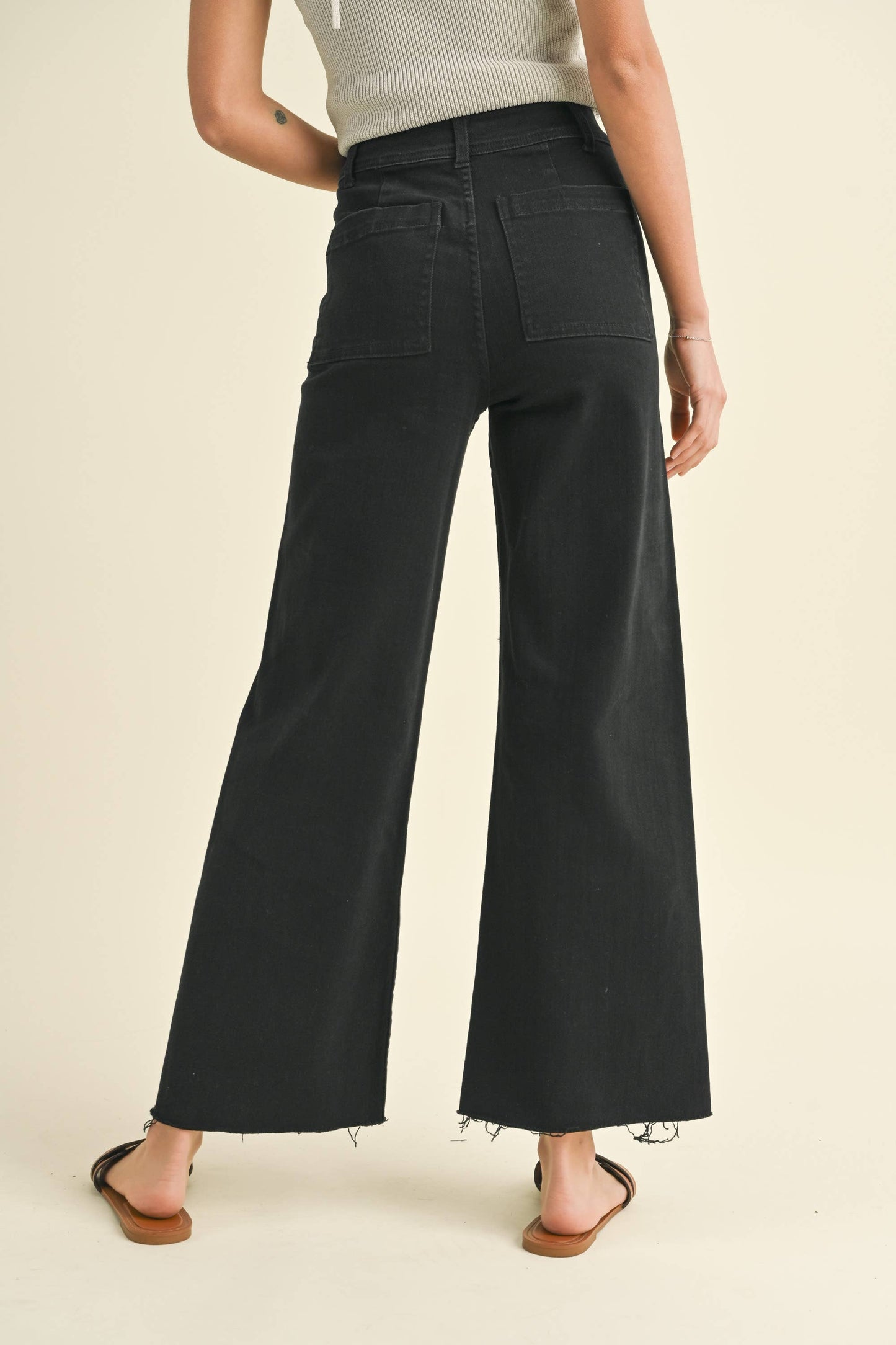 MMP623 STRAIGHT WIDE LEG DENIM PANTS: Brown
