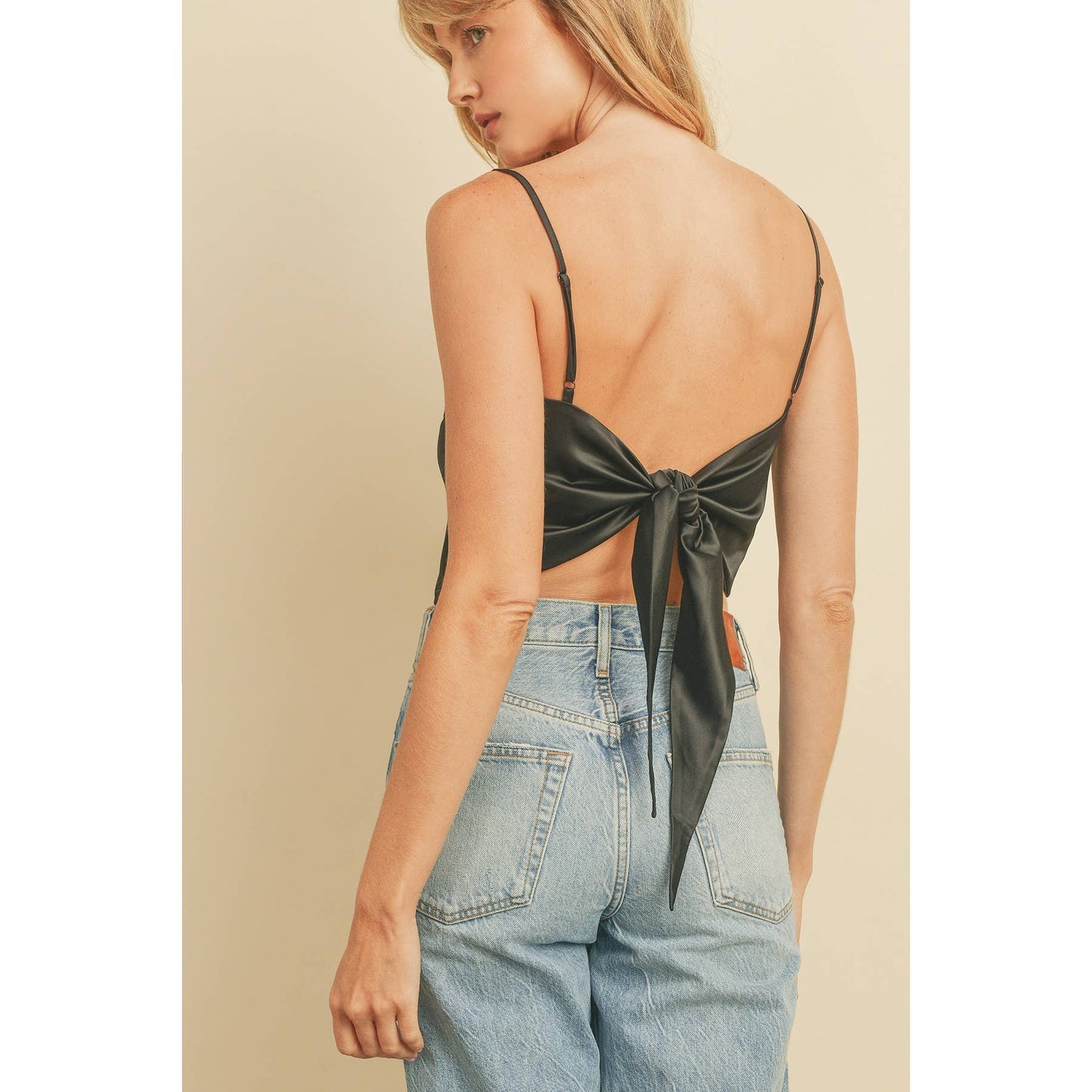 Satin Tie Back Cami Top: CHAMPAGNE