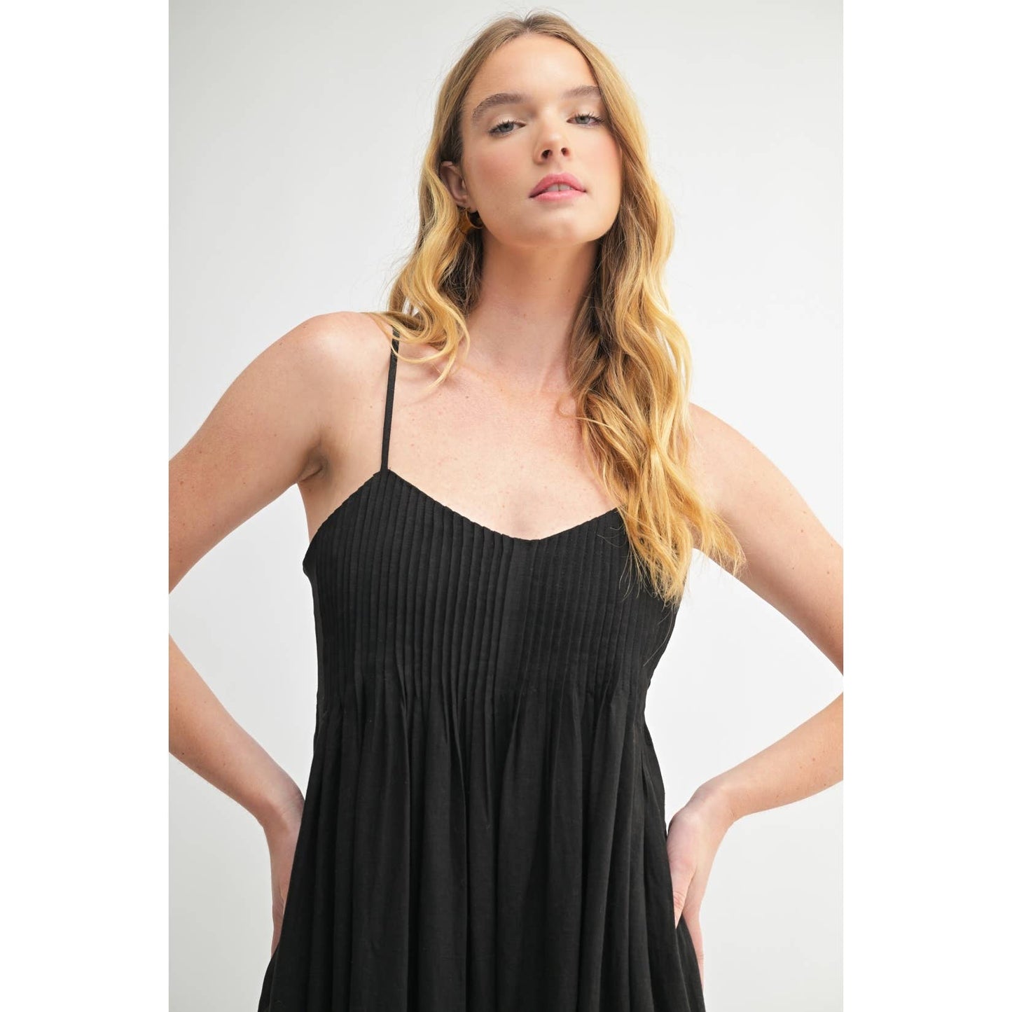 LINEN BLEND PINTUCK DRESS: Natural / FD68516_3