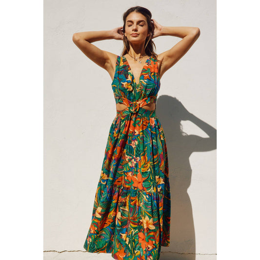 Sunny Serenity O Ring Cutout Midi Dress: TROPICAL FIESTA / FD11444-P1562_3
