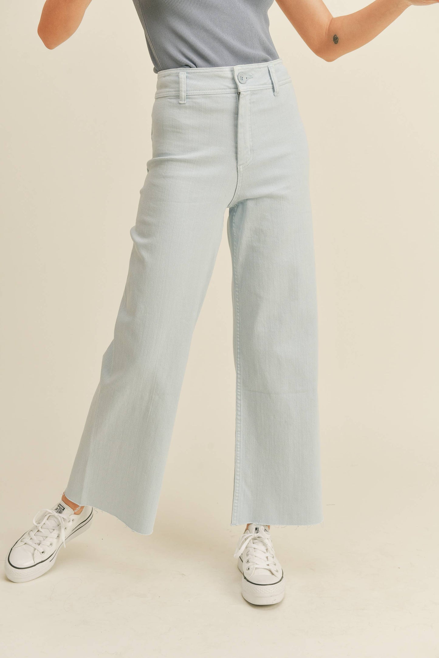 MMP623 STRAIGHT WIDE LEG DENIM PANTS: DENIM
