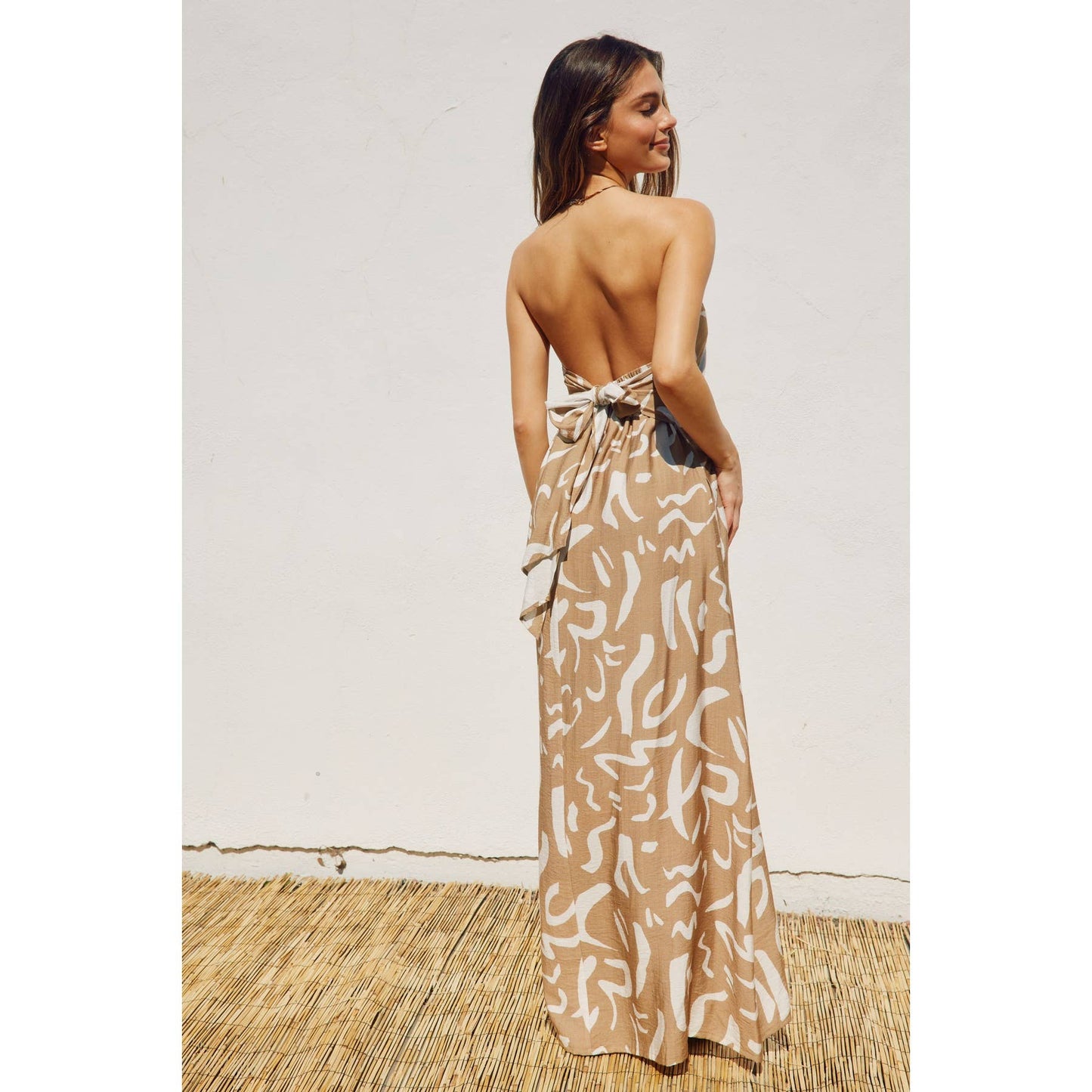 Modern Possibilities Strapless Drape Back Maxi Dress: BLACK NATURAL / S-M-L(2-2-2)