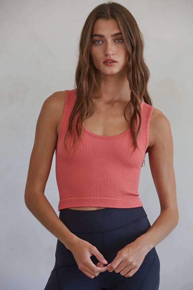 S1050N | Seamless Sleeveless UV Neck Reversible Tank Top : Olive Gold