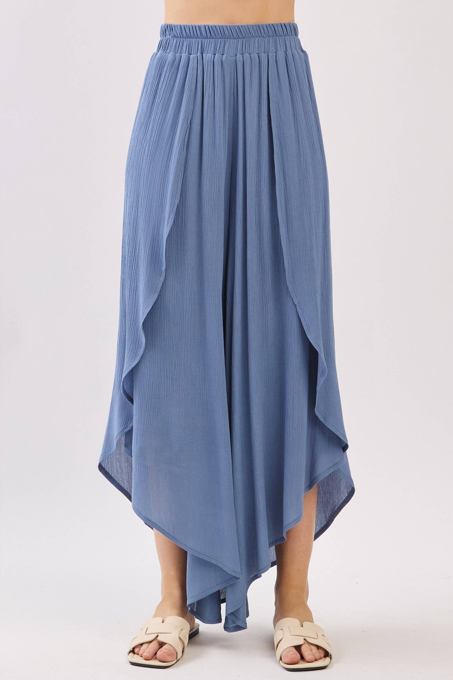 Overlap Detail Wide Leg Pants - NP70175: Vintage Denim