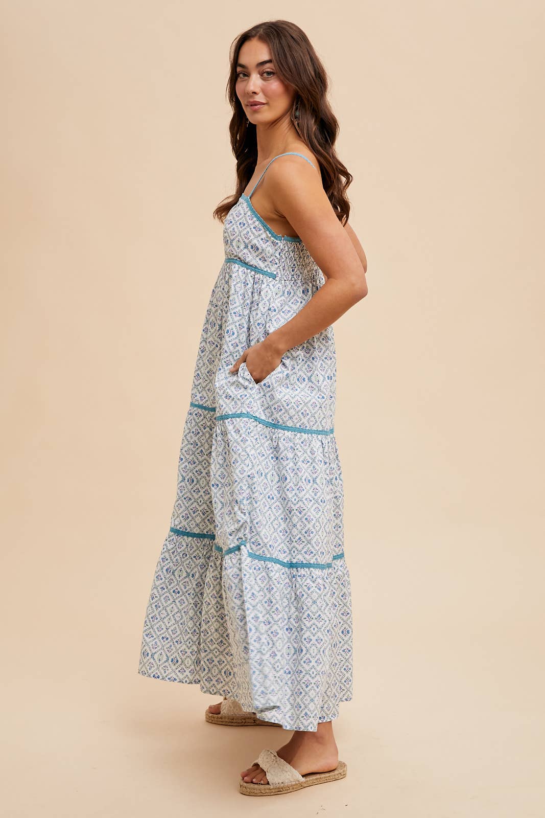 COTTON FLORAL MAXI DRESS: AZURE / ILD6152