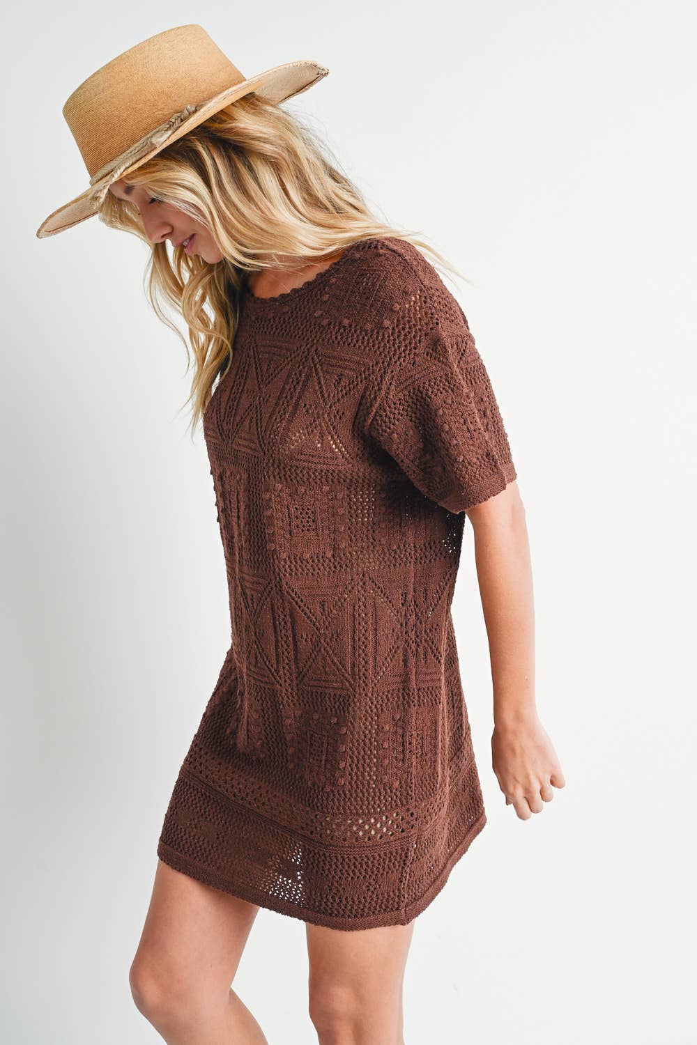 AZTEC KNIT SHIFT DRESS: NATURAL / D02051