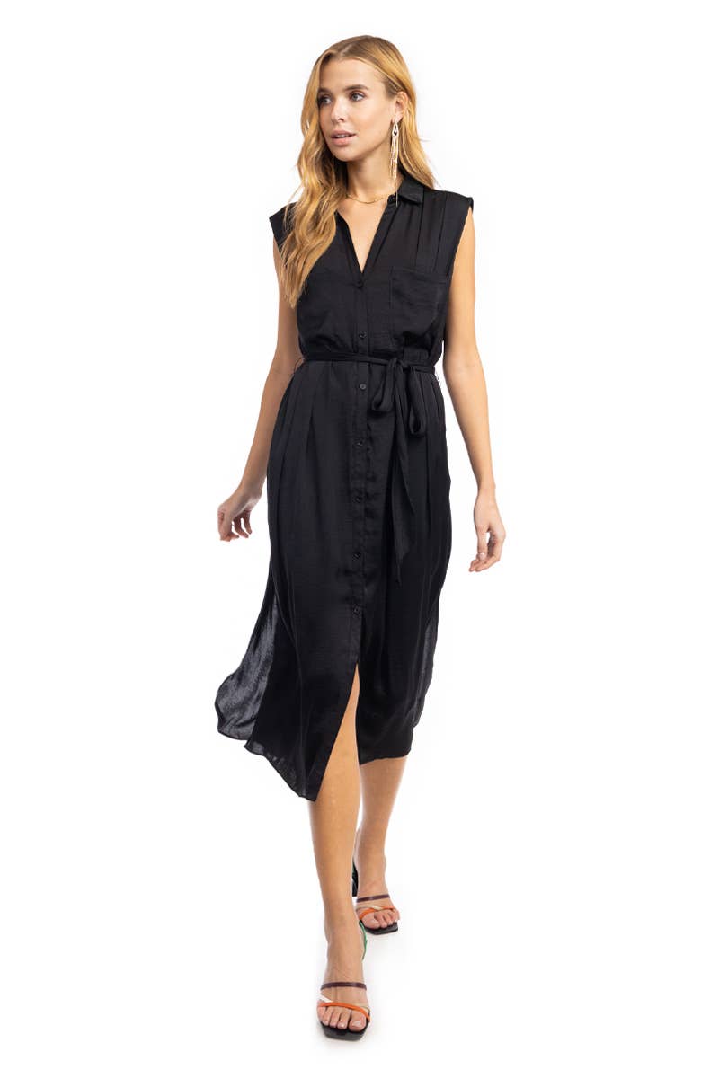 Pleated Shoulder Cap Sleeve Midi Shirt Dress - JD116314: MERLOT
