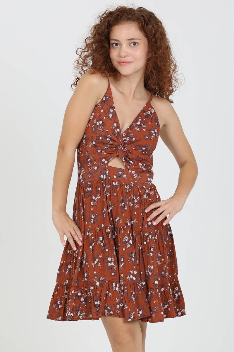 C4143-WA40 V NECK TWIST FRONT CUT OUT DRESS