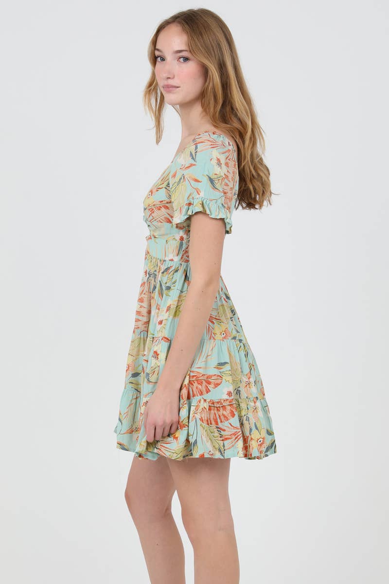C4495-A878 V NECK TWIST FRONT CUT OUT DRESS: AQUA