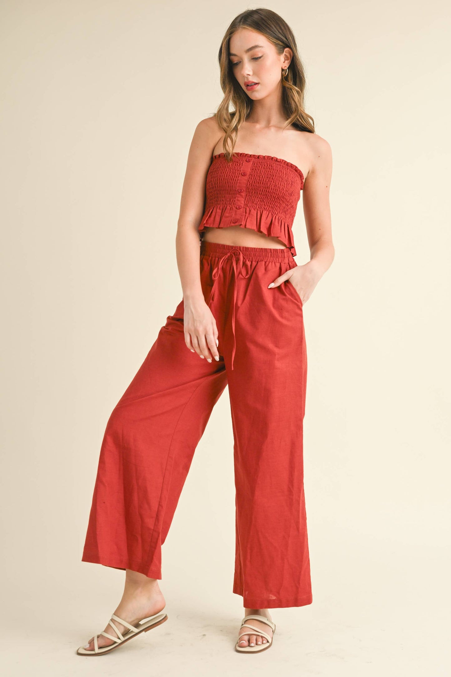 💖Pants Only💖IST5605 LINEN ANKLE PANTS: DARK DENIM