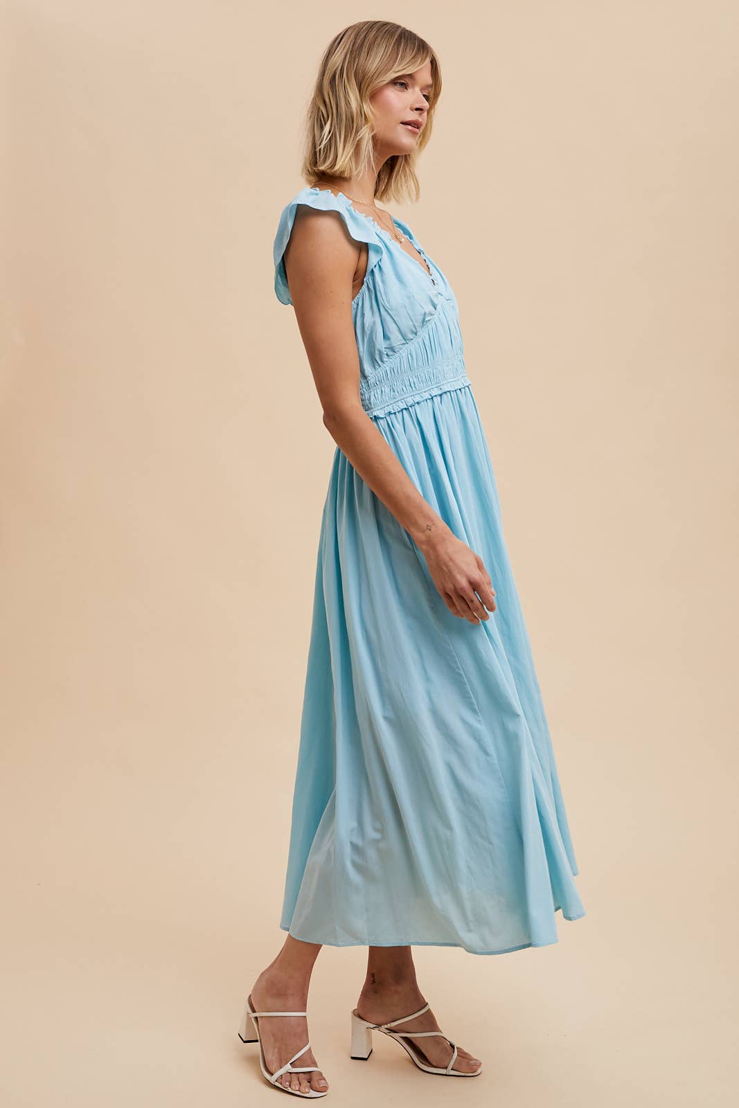 COTTON BLEND SWEETHEART MAXI DRESS: OFF-WHITE / ILD5656