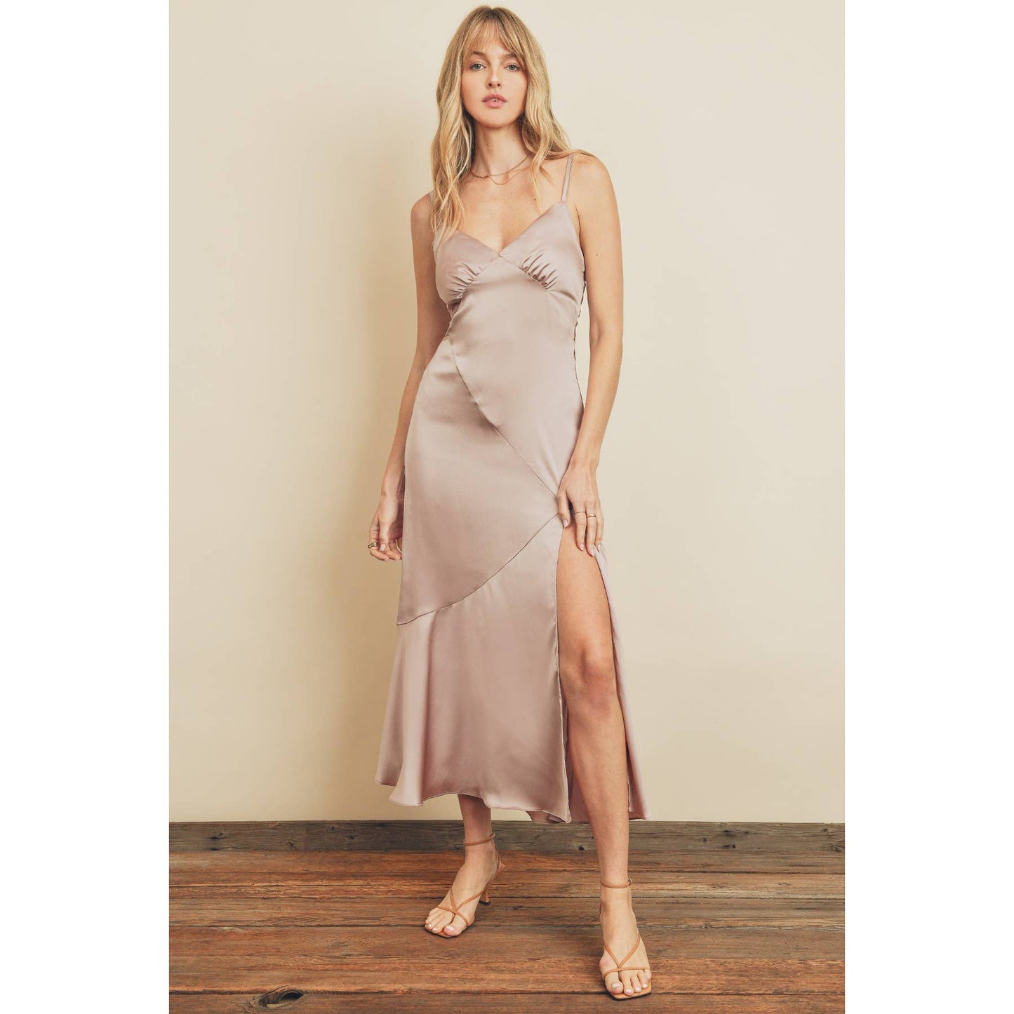 Satin Tie-Back Slit Midi Dress: SANGRIA / FD4571_1