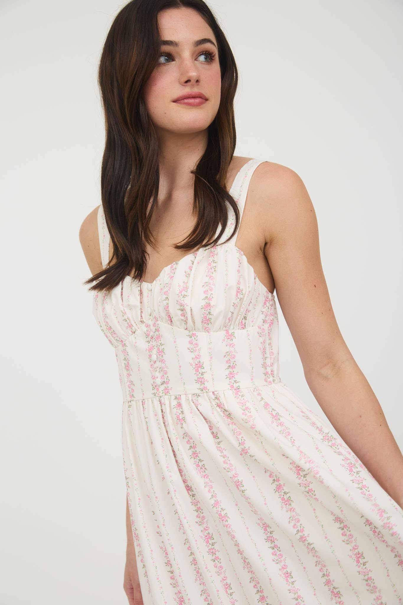 FLORAL STRIPE BUTTON DETAIL MAXI DRESS: BLUE B5SD1045