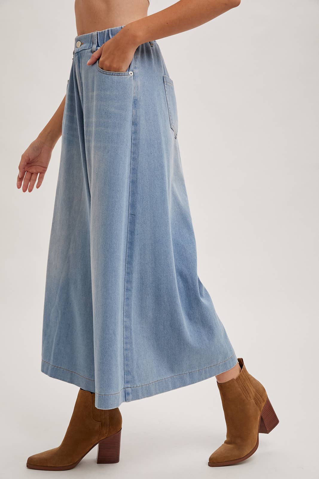 DENIM WIDE LEG CROP JEANS: LT.WASH / B02227