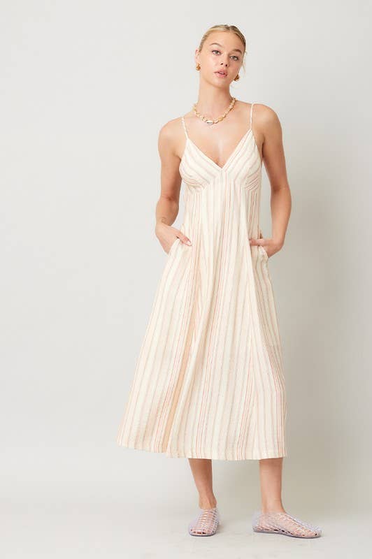 Stripe Print Open Back Maxi Dress: Blue IM8689