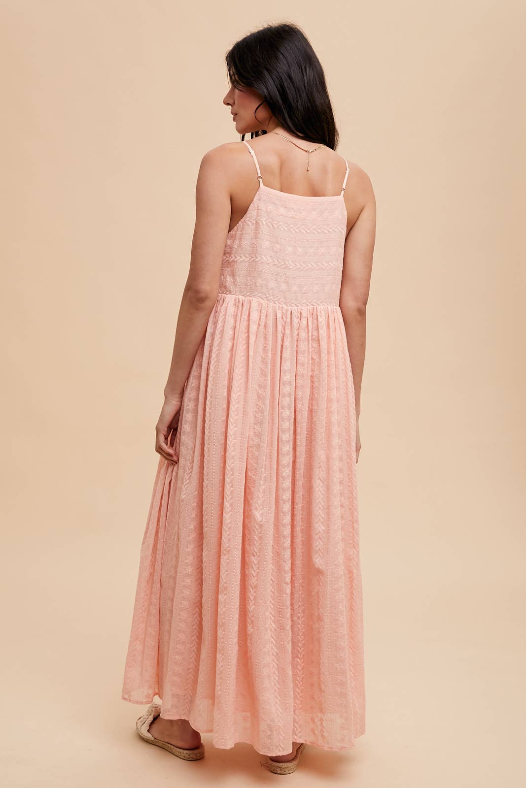 ALL OVER EMBROIDERED MAXI STRAP DRESS: FONDANT PINK / ILD5708