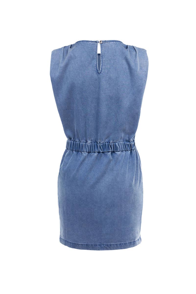 TENCEL™ Shoulder Pleat Mineral Wash Dress - ED119330: Dark Blue