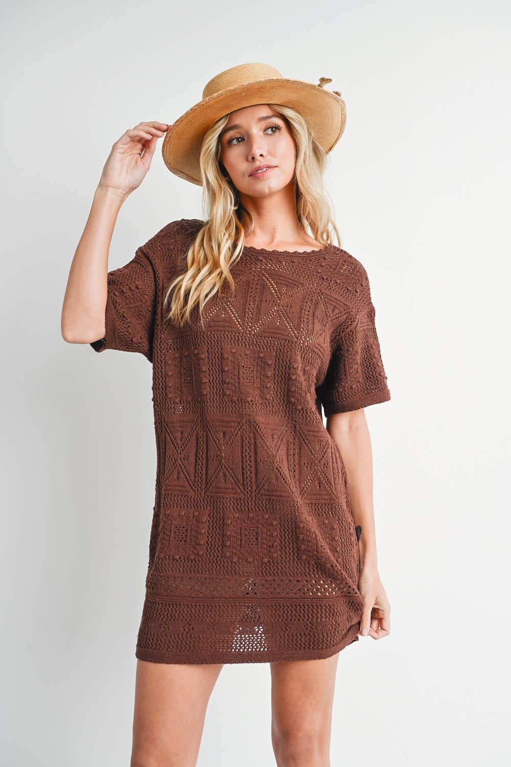 AZTEC KNIT SHIFT DRESS: NATURAL / D02051