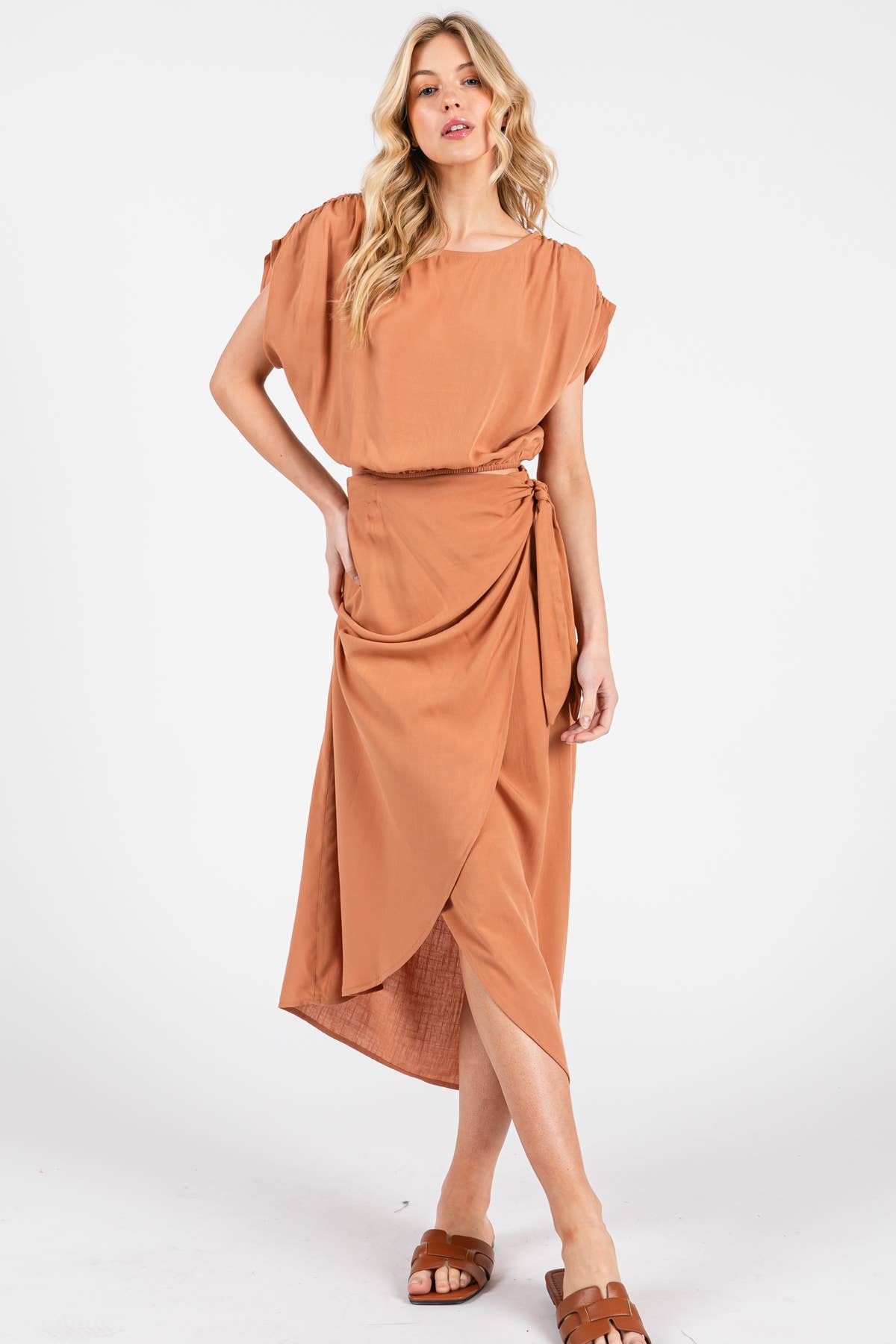 Wrap Midi Skirt With Side Tie - NS80148A: Sage Green