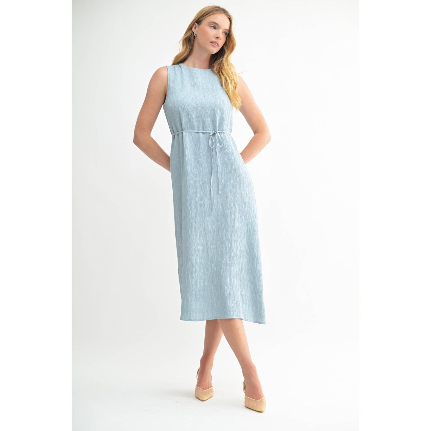 TEXTURE SLEEVELESS MIDI DRESS: Blue / FD67968_1