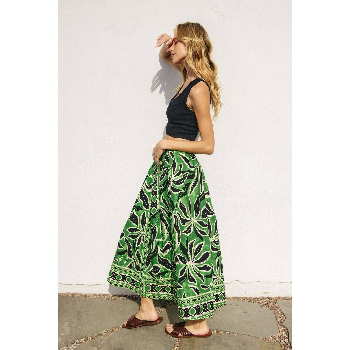 Elegant Perception Buckled Belt Button Down Skirt: BANANA PALM / FS12751-P1875