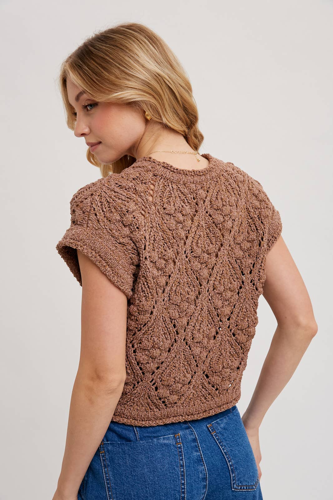 KNIT SWEATER SHORT SLEEVED PULLOVER: NATURAL / T01998