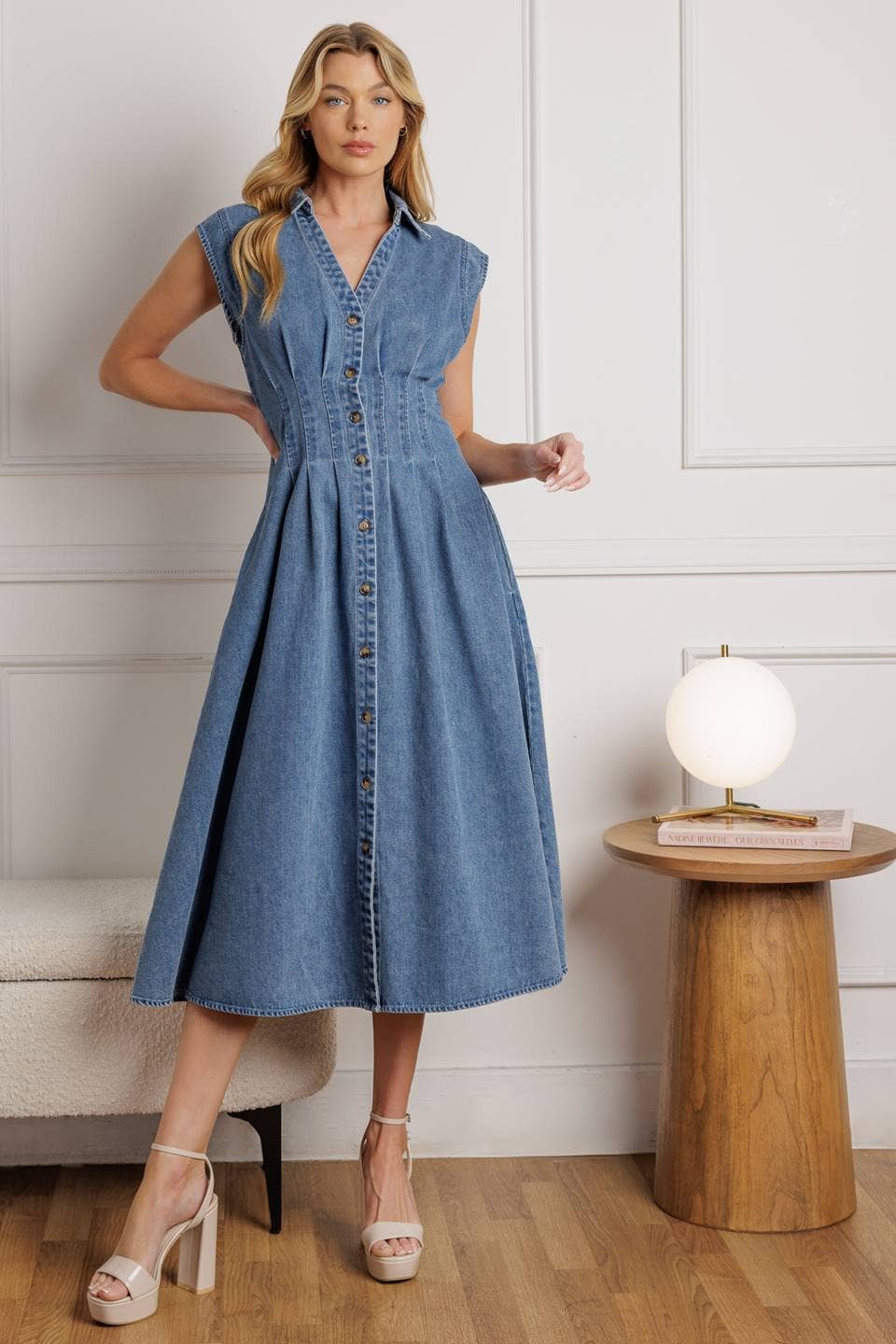 A washed denim midi dress - ID21524: MEDIUM INDIGO