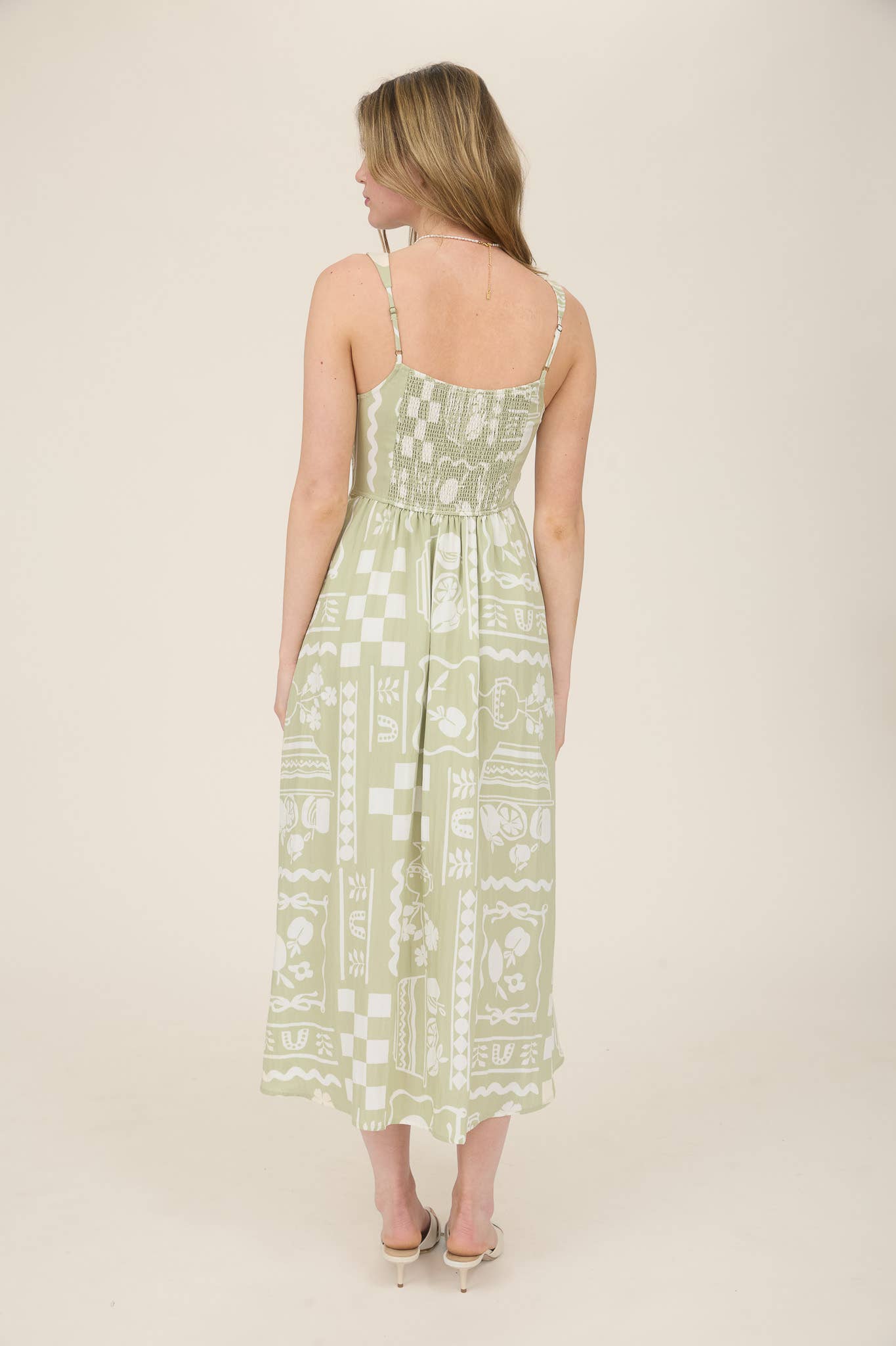 CR2560 BUTTON DOWN SLEEVELESS MIDI DRESS: KHAKI