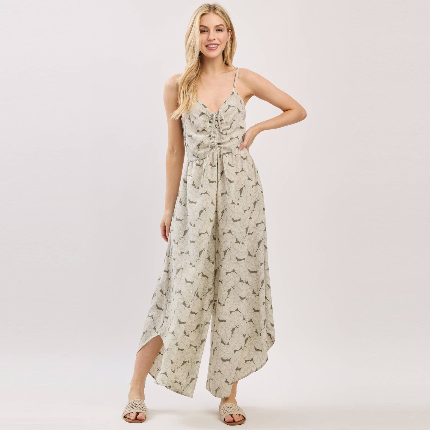 Front Ruched Round Hemming Midi Jumpsuit - VNJU60322A5: Denim Blue