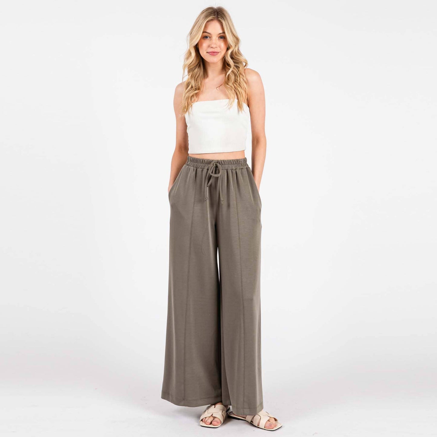 Modal Jersey Wide Leg Pants - NP70337: Stone