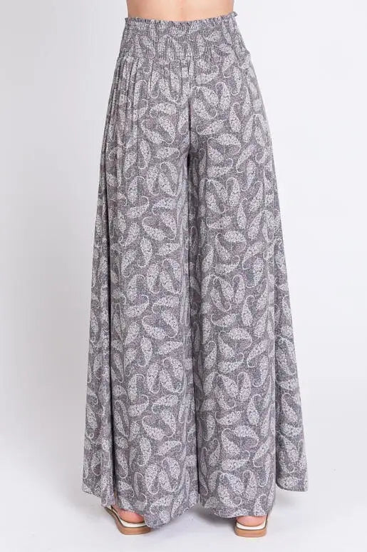 Print Wide Leg Pants - NP16530D8: Blue
